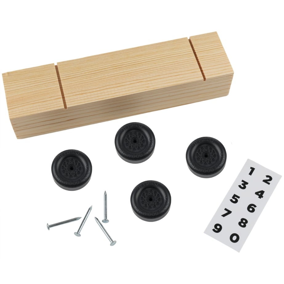 Official Pinewood Derby Car Kit - Includes Wood Block, Wheels, and