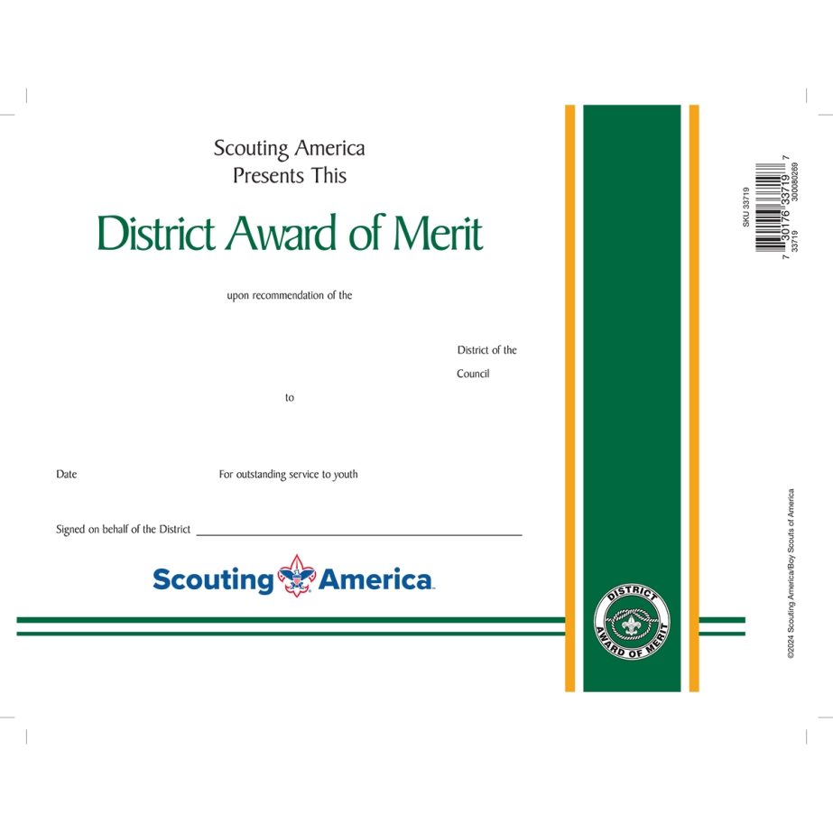 District Award of Merit Wall Certificate