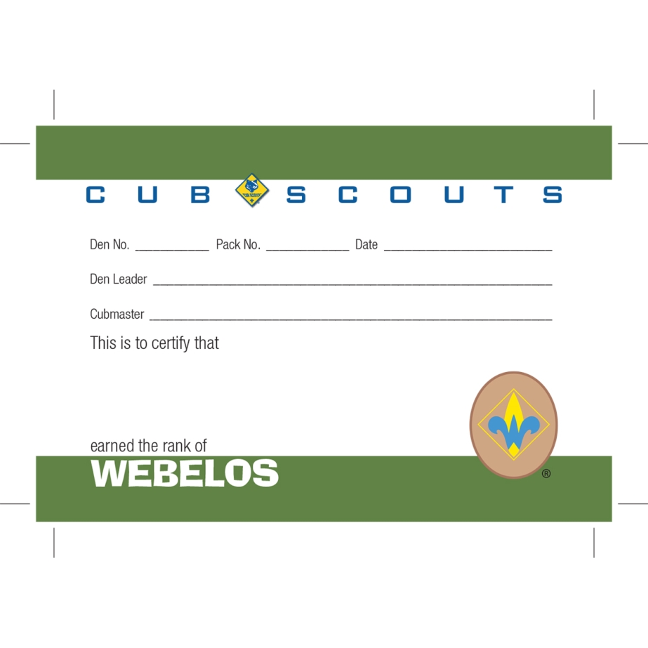 Cub Scouts Webelos Rank Pocket Certificate