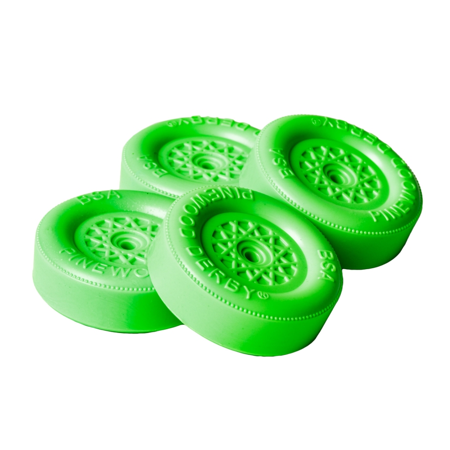 Pinewood Derby Glow in the Dark Wheels and Axle Kit in Green