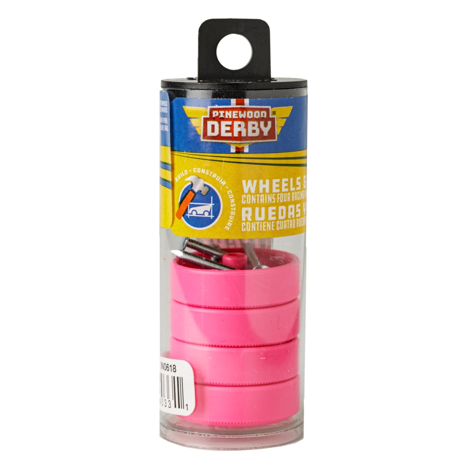 Pinewood Derby Glow-in-the-Dark Wheel and Axle Kit, Raving Pink