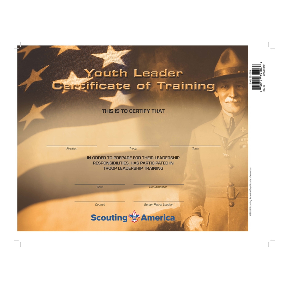 SBSA Youth Leader Training Wall Certificate