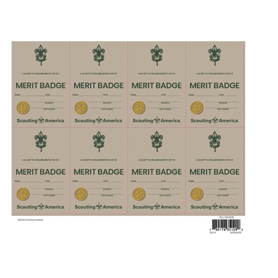 Scouts BSA Merit Badge Pocket Certificate