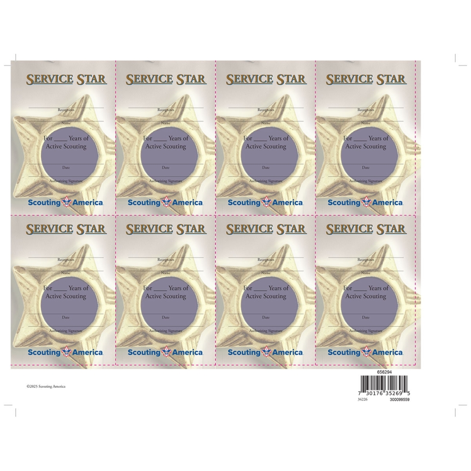 Service Star Pocket Certificate, 8-sheet