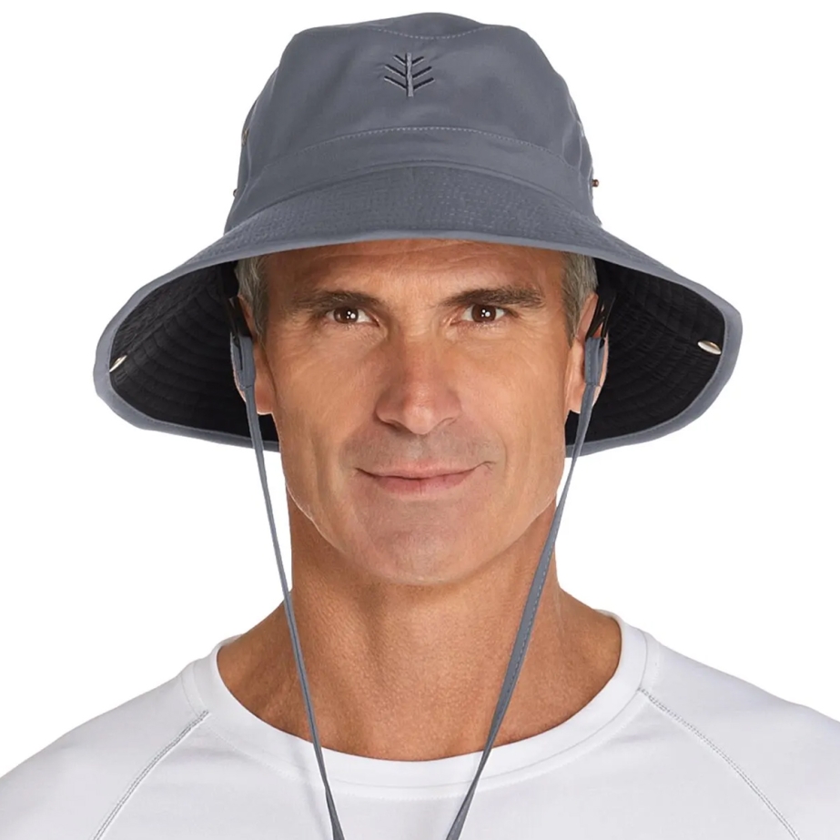 Coolibar Chase Featherweight Bucket Hat- Carbon/Black, Stone/Khaki