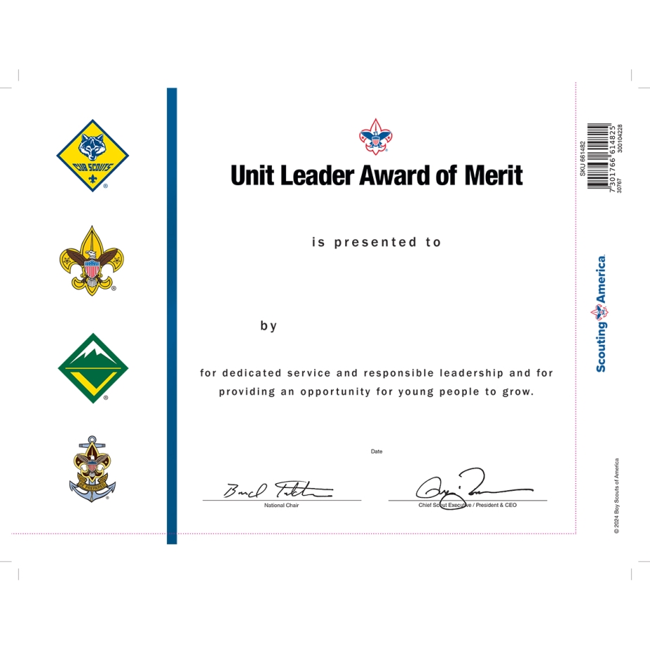 Unit Leader of Merit Award Wall Certificate