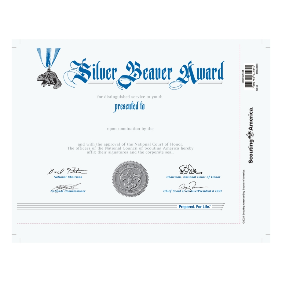 Silver Beaver Award Certificate