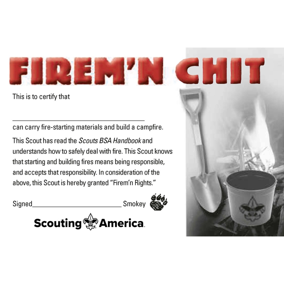 Scouts BSA Firem'n Chit Pocket Certificate