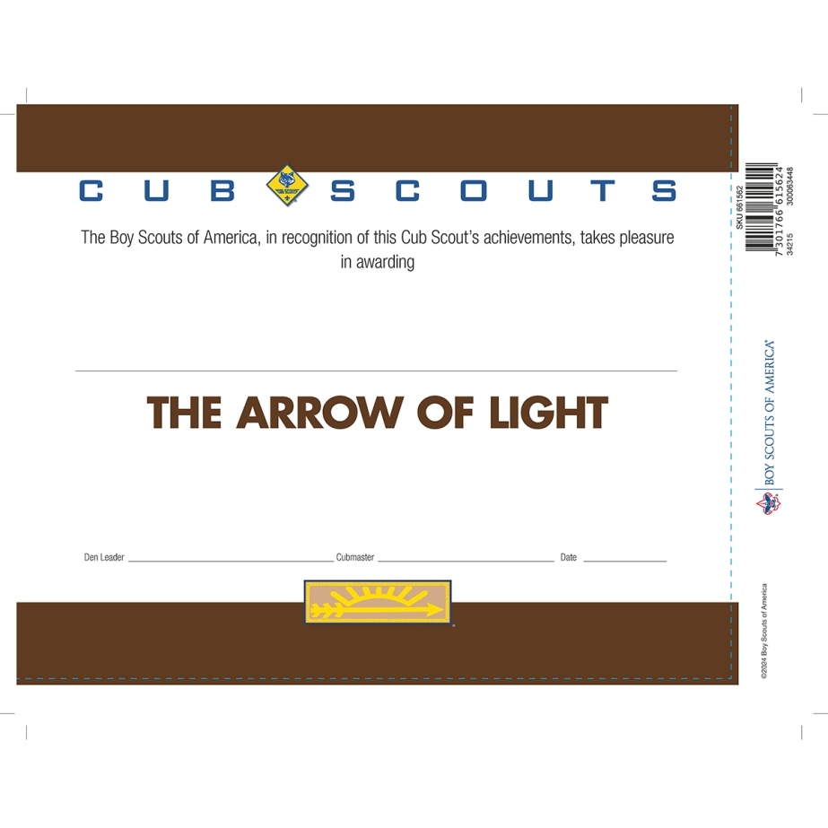 Cub Scouts Arrow of Light Wall Certificate