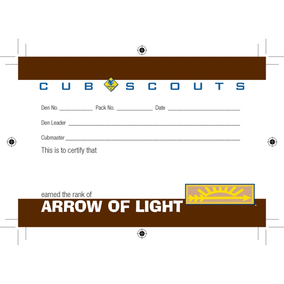 Cub Scouts Arrow of Light Pocket Certificate