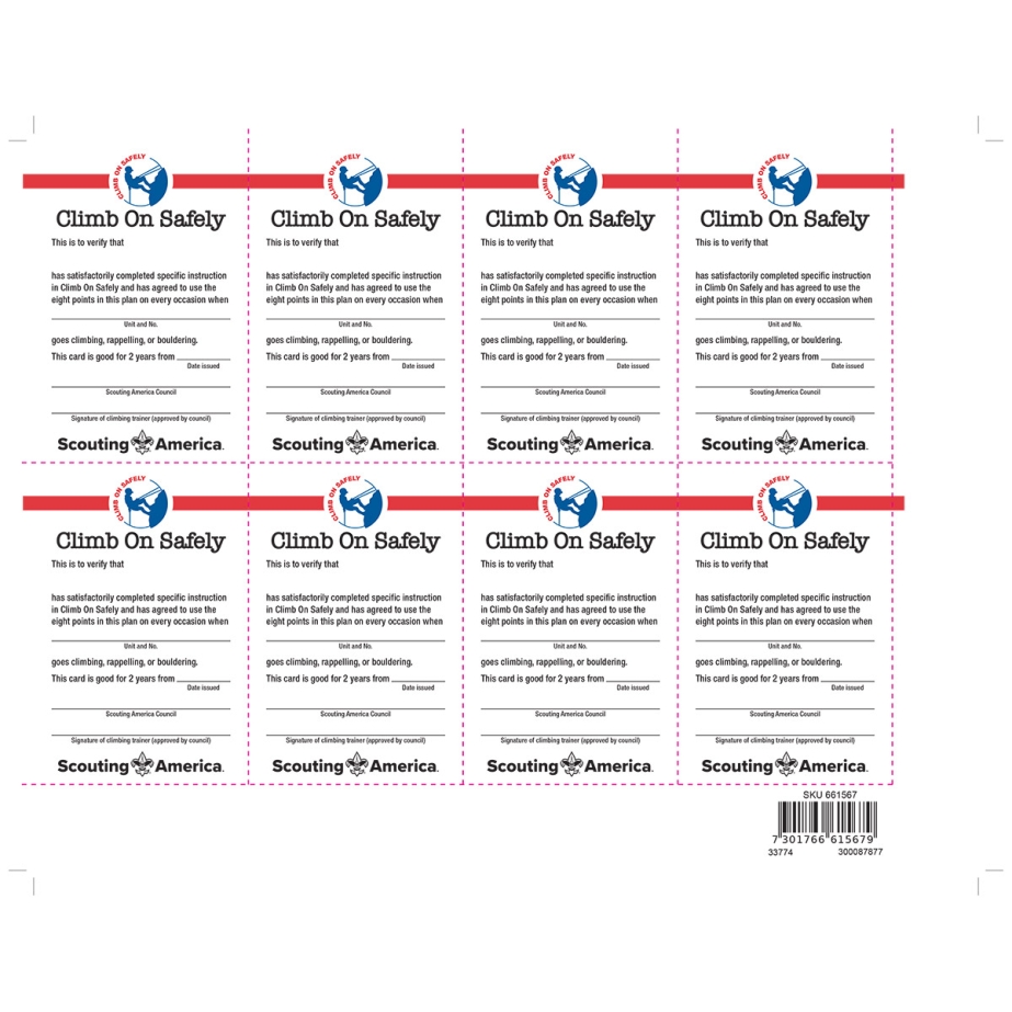 "Climb On Safely" Commitment Pocket Certificate