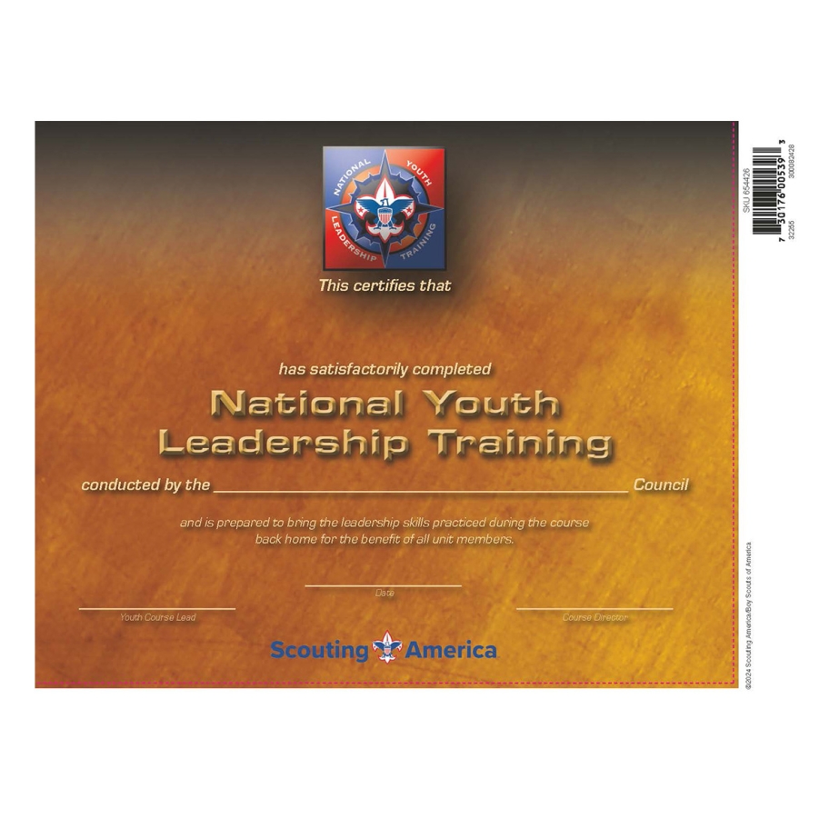 National Youth Leadership Training Wall Certificate