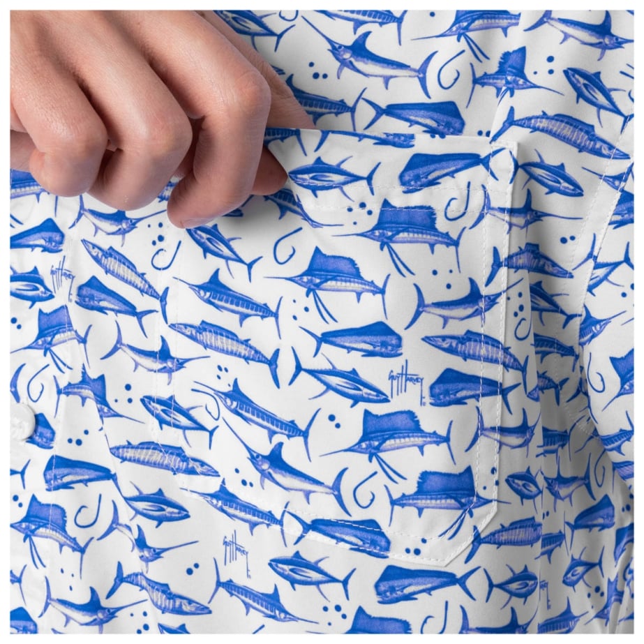 Chemise Pêche Guy Harvey Homme XL - Manches Longues, Protection UV, Motif Espadon