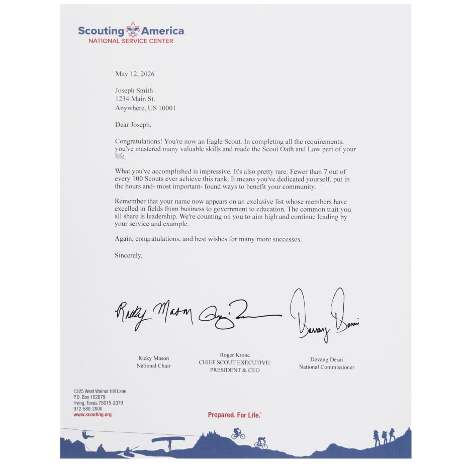 Replacement Eagle Scout Congratulatory Letter