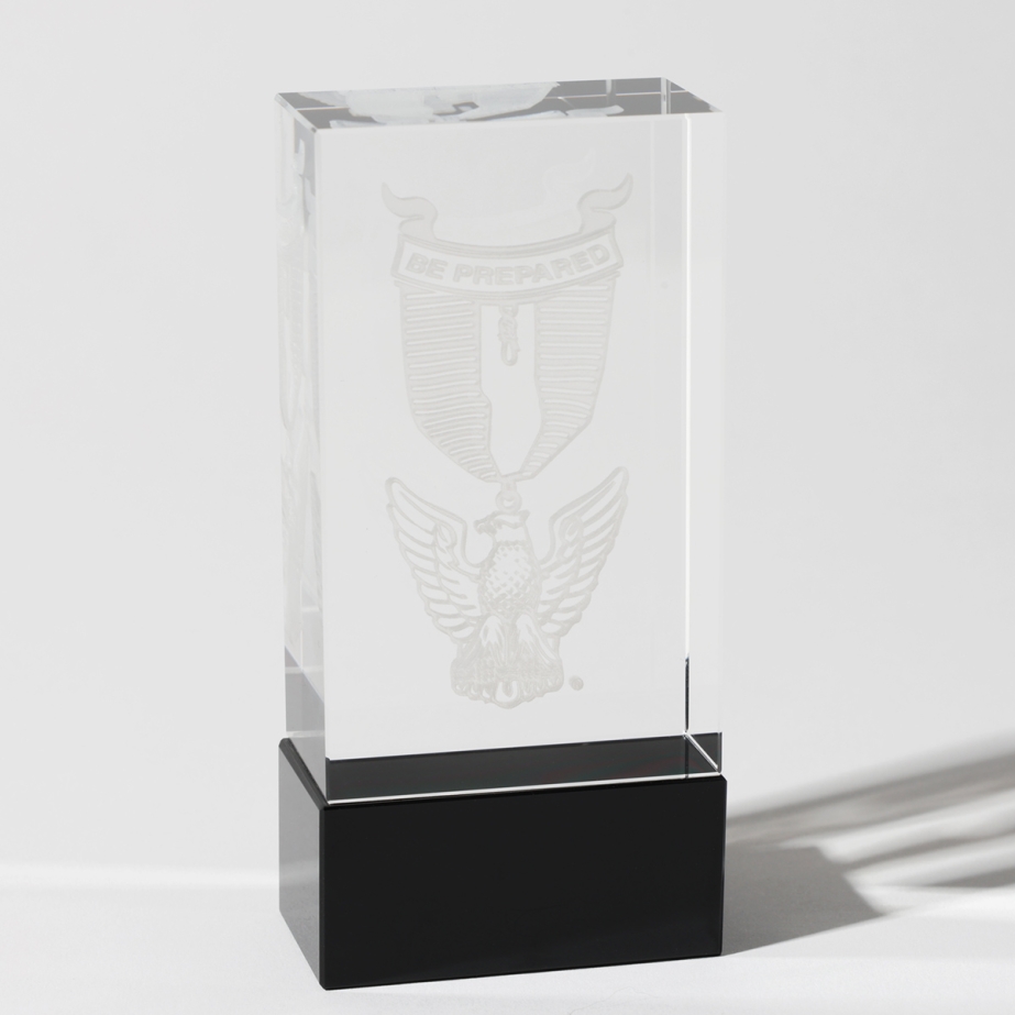 Eagle Scout Crystal Award with Black Base and Name Plate