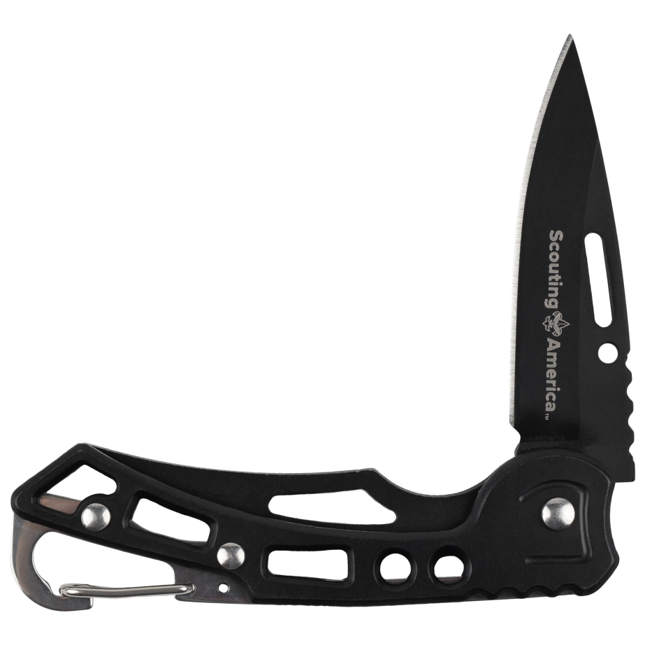 Scouting America Matte Black Carabiner Knife, 3.75" Blade
