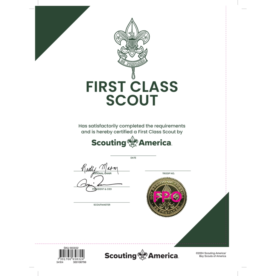 First Class Scout Rank Wall Certificate