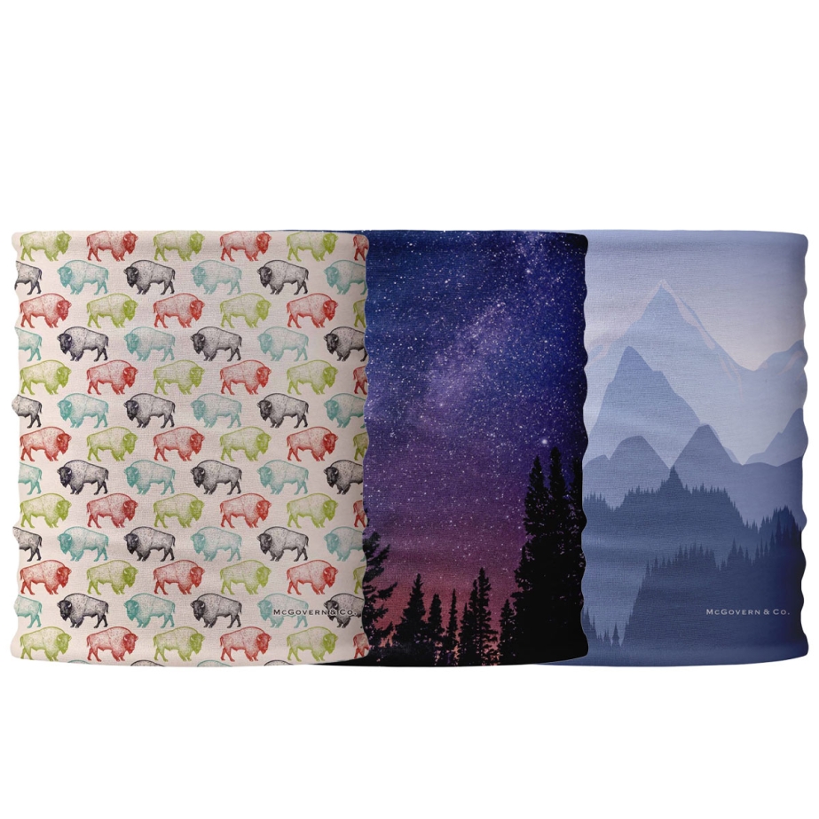 McGovern & Co. Headband in Bison, Night Sky, and Mountains Blue
