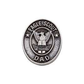 Eagle Scout Dad pin in sterling silver with a smooth polished antique finish for fathers of Eagle Scouts