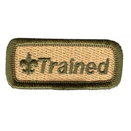 Centennial Trained Leader Emblem for Scouts BSA members, tan emblem with olive green stitching