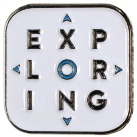 Stacked exploring logo pin