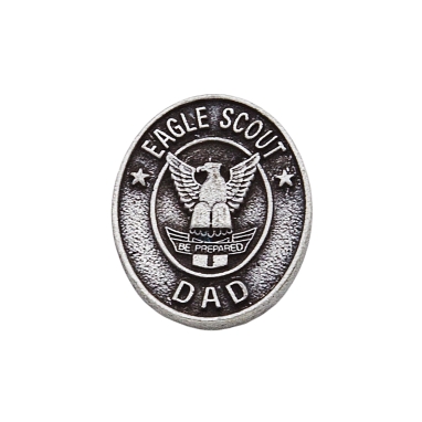Eagle Scout Dad pin in sterling silver with a smooth polished antique finish for fathers of Eagle Scouts