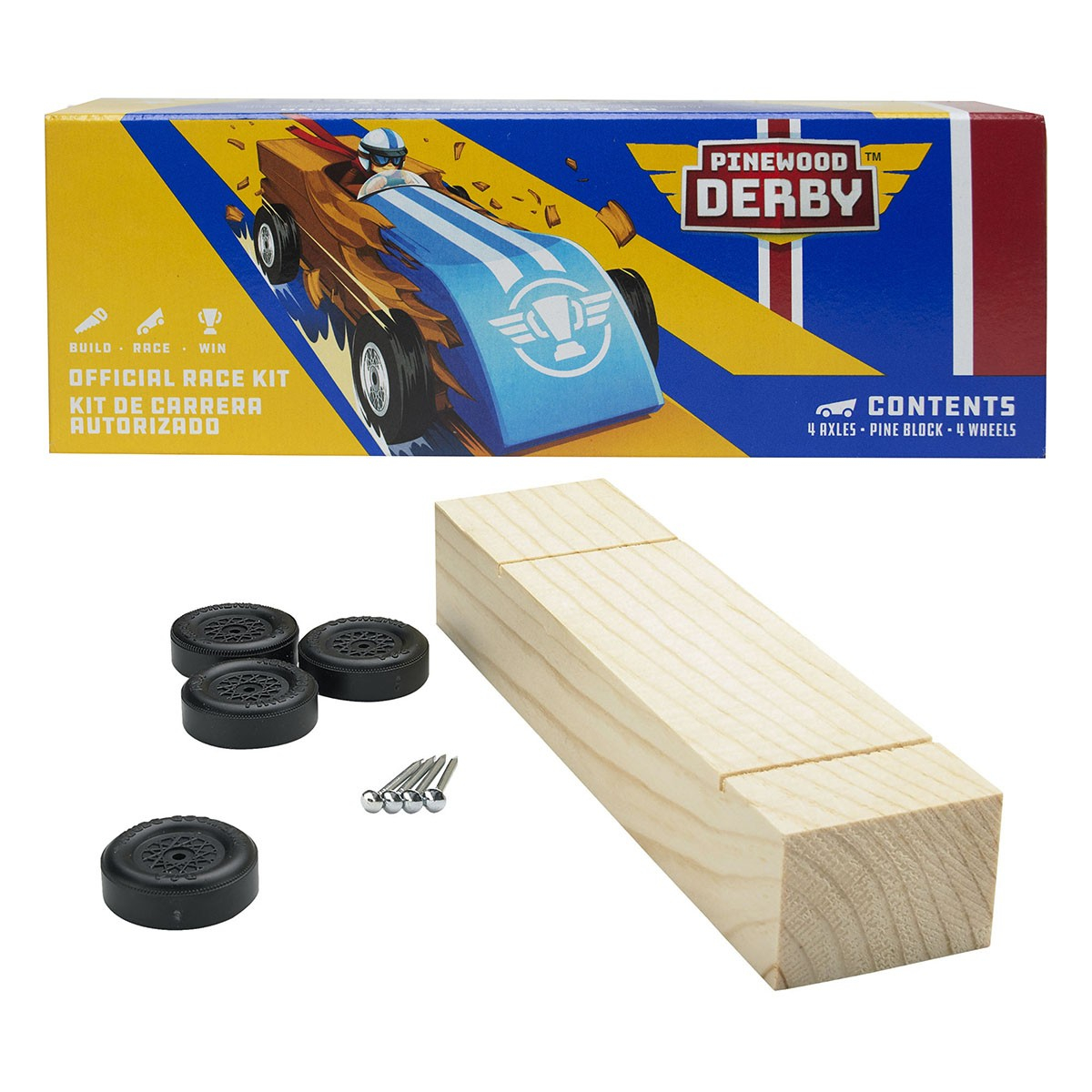 Official Pinewood Derby Car Kit - Includes Wood Block, Wheels, and